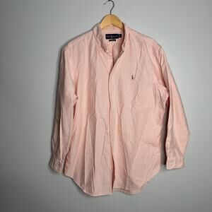 Ralph Lauren Men's Vintage Peach and White Striped Button Up Shirt Size 16.5